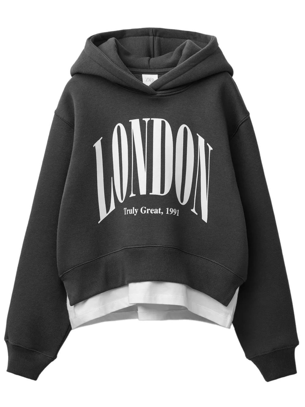 ZARA Kids London Layered Hoodie Sweatshirt – Black/White – Size 10